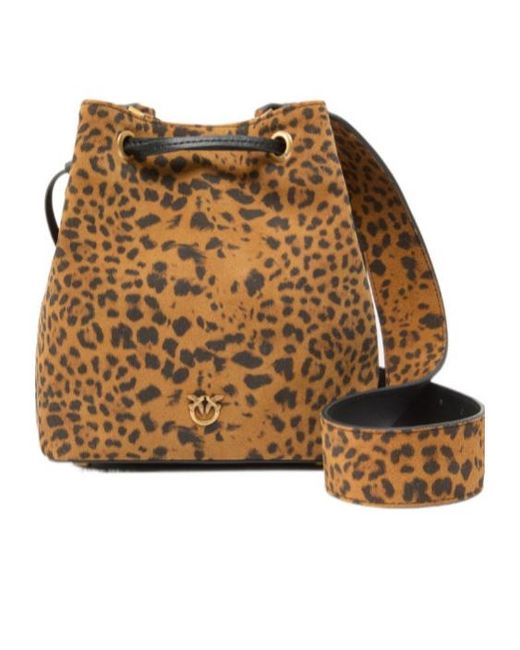 Pinko Brown Leopard Printed Mini Bucket Bag