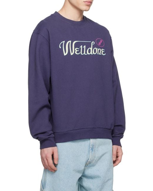 we11done Blue Logo-Print Cotton Sweatshirt for men