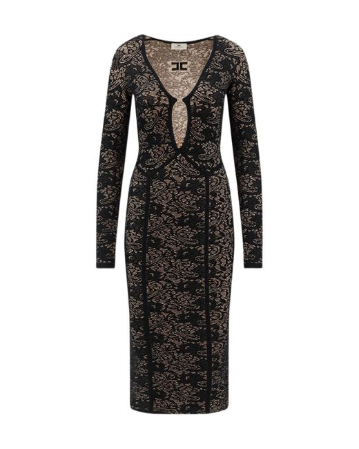 Elisabetta Franchi Black Long-Sleeved Dress