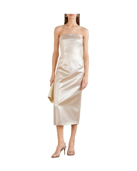 Emilia Wickstead White Leila Strapless Metallic Cloque Midi Dress