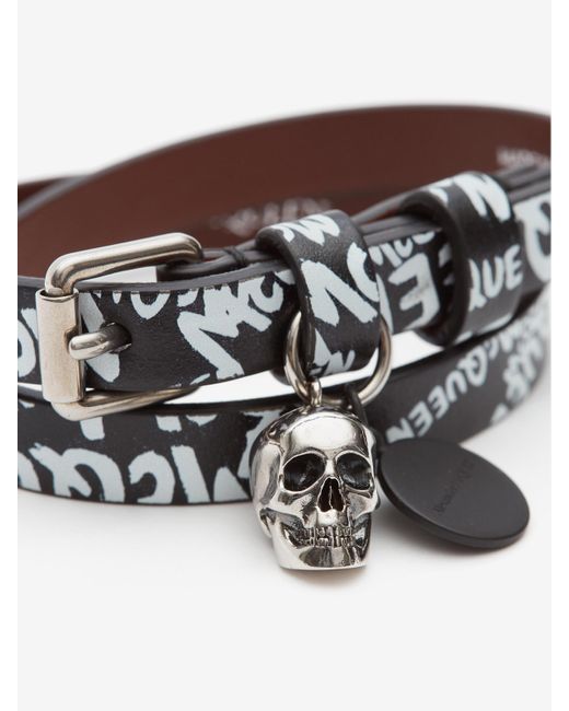 McQueen White Grafitti Print Wraparound Bracelet for men