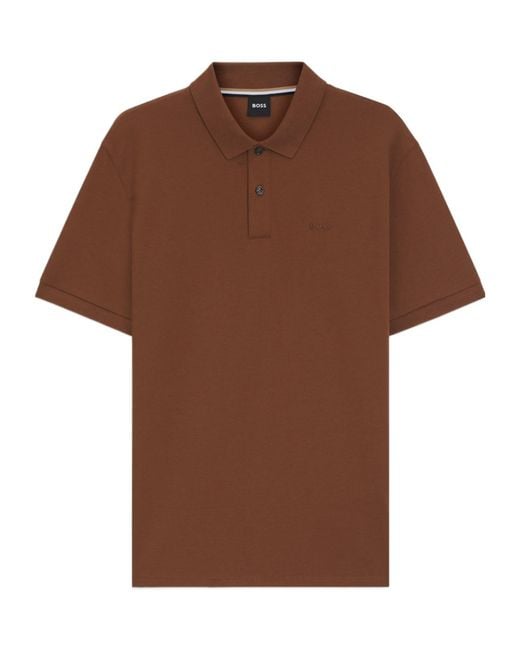 Boss Brown Pallas Logo-Embroidered Polo Shirt for men
