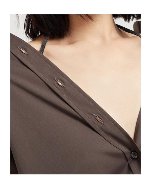 Brunello Cucinelli Brown Long-Sleeved Buttoned Shirt
