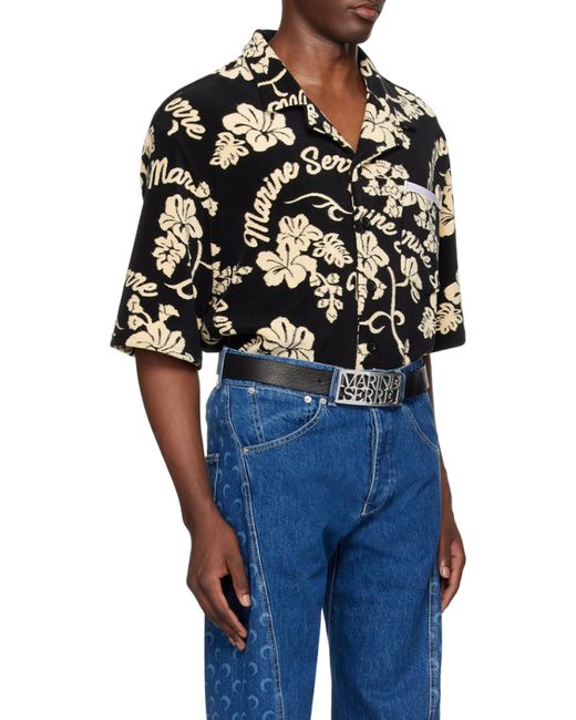 MARINE SERRE Black Patterned-Jacquard Terry-Cloth Shirt for men