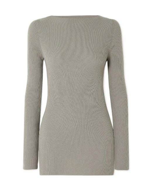 Rick Owens Gray Cut-Out Ribbed Jumper