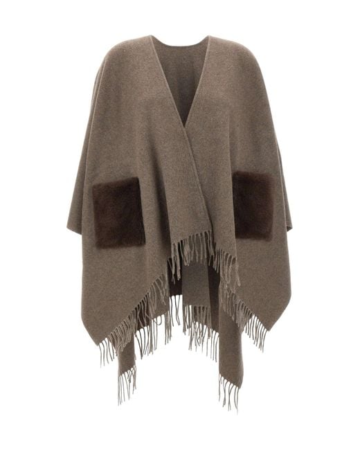Gran Sasso Brown Fringed-Hem Cape