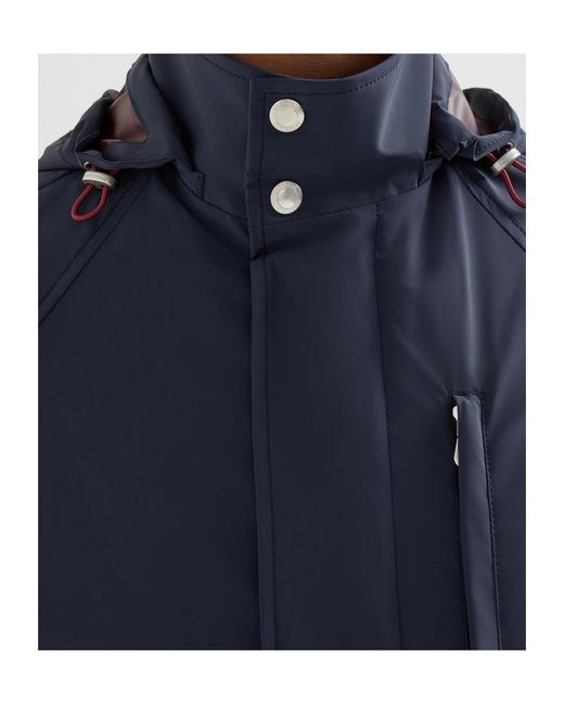 Brunello Cucinelli Blue Detachable-Hood Parka Coat for men