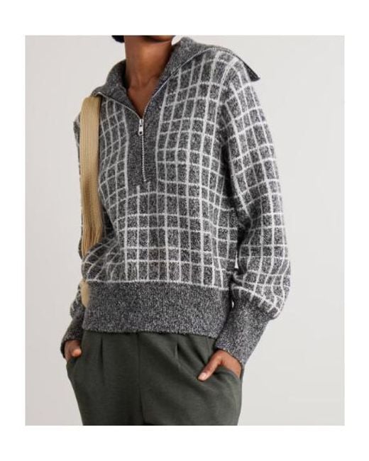 Varley Gray Furley Half-Zip Checked-Pattern Sweater