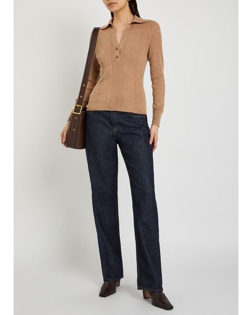 Veronica Beard Natural Rouni Ribbed Merino-Wool Top