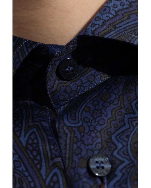 Etro Blue Collared Long-Sleeved Shirt for men