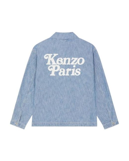 KENZO Blue Logo Embroidered Belted Kimono Jacket for men