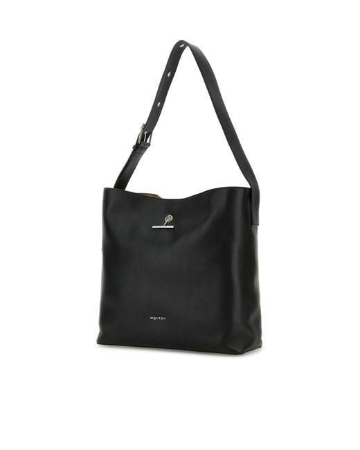 McQueen Black Pendant Logo Printed Shoulder Bag for men
