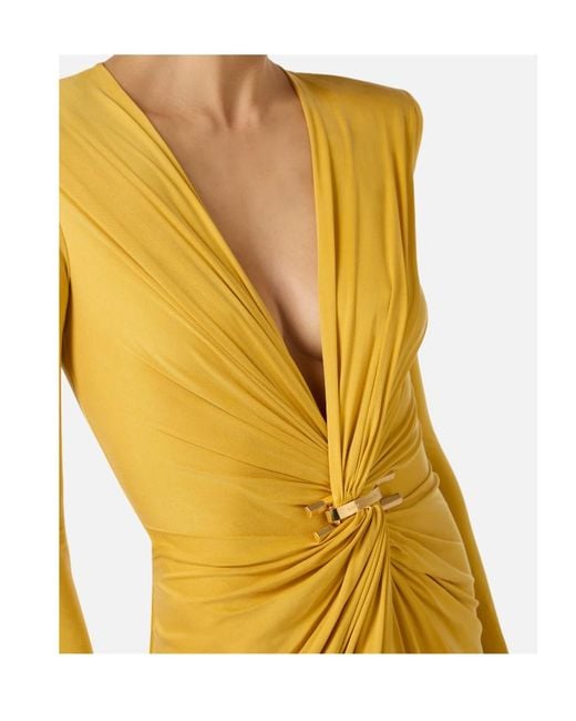 Elisabetta Franchi Yellow Plunging V-Neck Carpet Dress