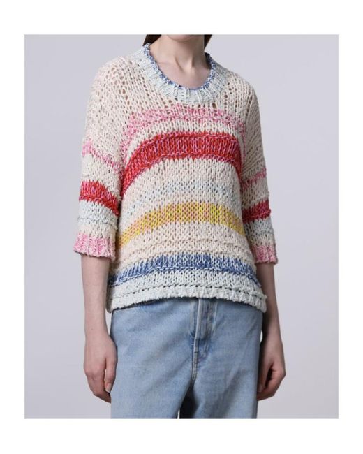 Roberto Collina White Striped Open-Knit Sweater