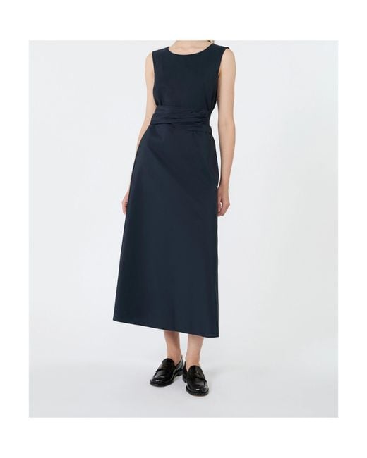 Max Mara Blue Sleeveless Tie-Waist Midi Dress