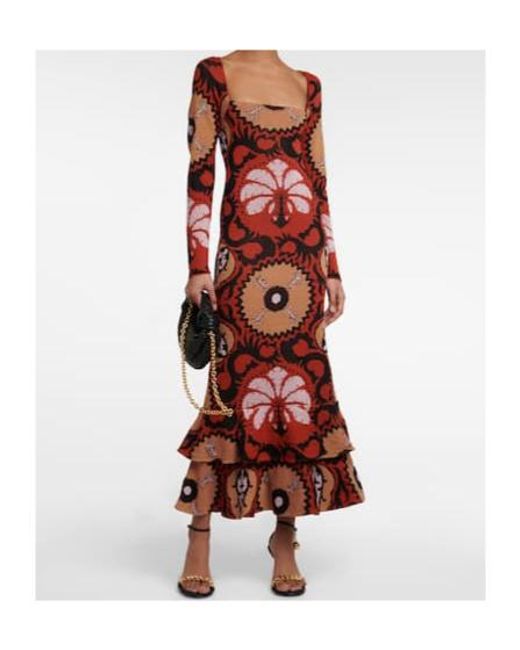 Johanna Ortiz Red Artful Dream Cotton Midi Dress