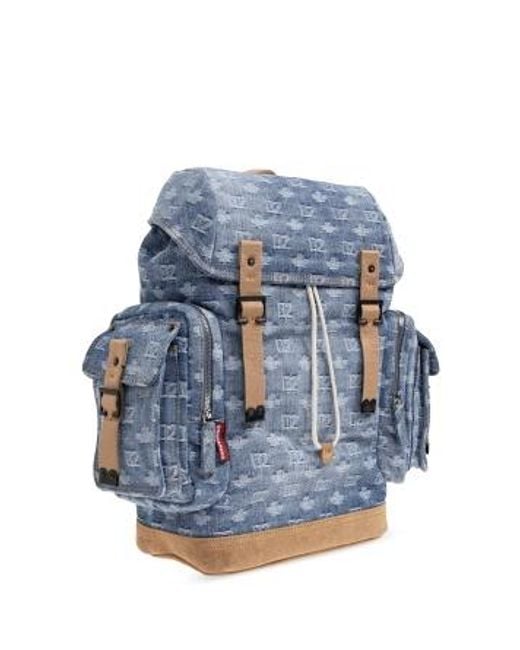 DSquared² Blue Monogram-Patterned Drawstring Backpack for men