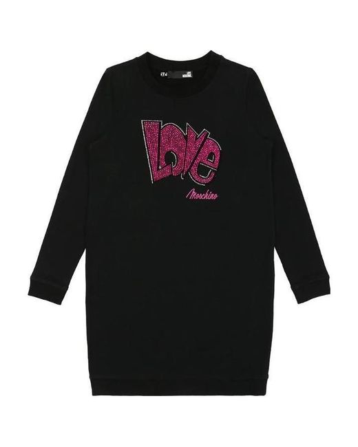 Moschino Black Printed Round-Neck Long-Sleeved Dress