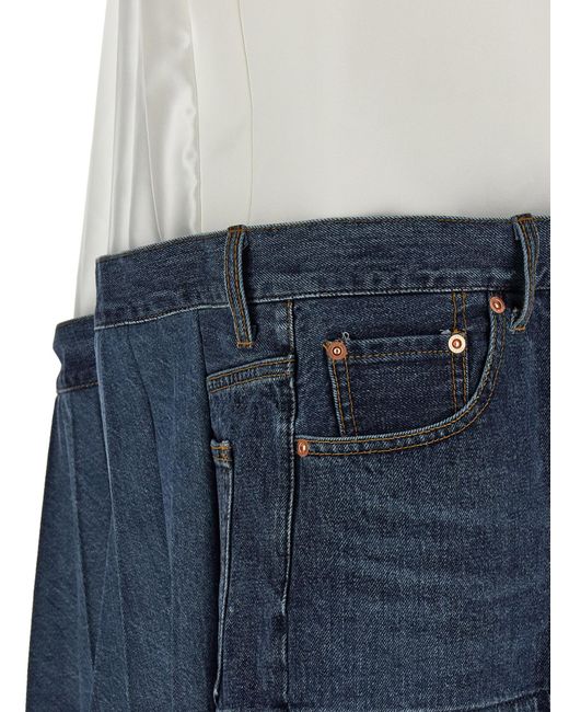 Sacai Blue Pleated-Back Crewneck Denim Dress
