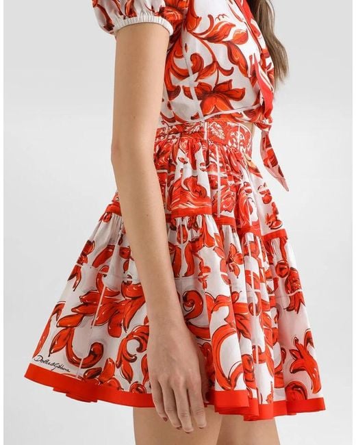 Dolce & Gabbana Red Majolica-Printed Poplin Mini Skirt