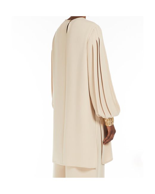 Max Mara Natural Quadro Crewneck Pleated Top