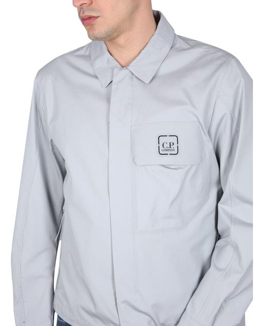 C P Company Blue Zip Front Logo Shirt for men