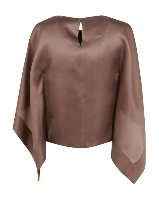 Alberta Ferretti Brown Cut-Out Detailed Crewneck Top
