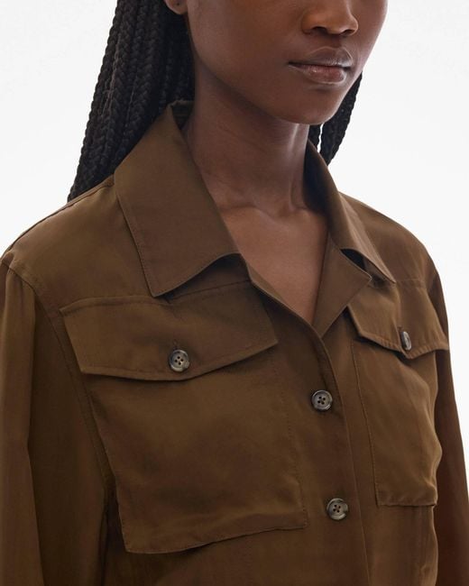 Helmut Lang Brown Long-Sleeve Satin-Finish Shirt