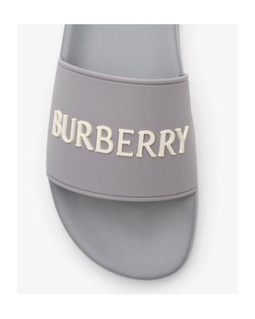 Burberry White Logo Detailed Slip-On Slides for men