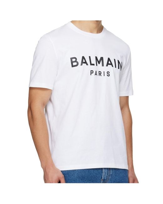 Balmain White Logo Printed Crewneck T-Shirt for men