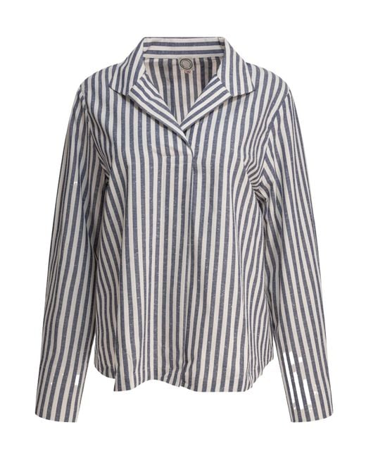 Ines De La Fressange Paris Blue Striped-Pattern Cotton Shirt