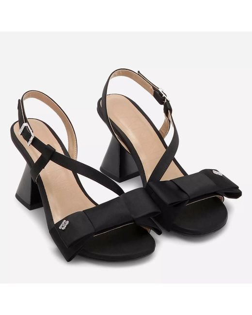 Ganni Black Bow Satin Block Heel Block Court Shoes