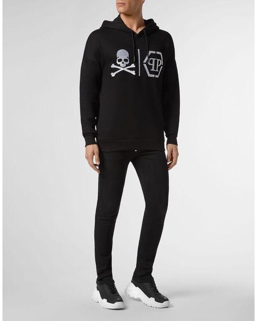 Philipp Plein Black Logo Details Hooded Hoodie for men