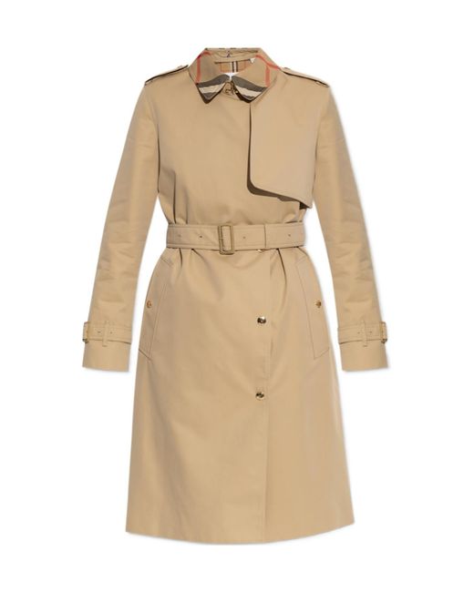 Burberry Natural Checked Belted Waist Trench Coat