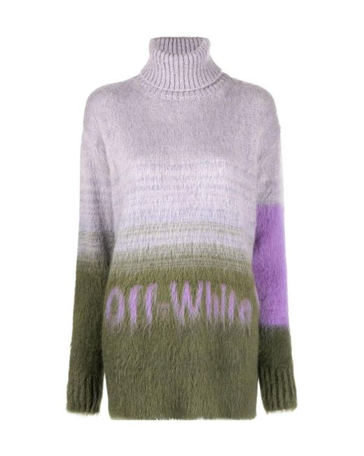 Off-White c/o Virgil Abloh Purple Helvetica Logo Turtleneck Jumper