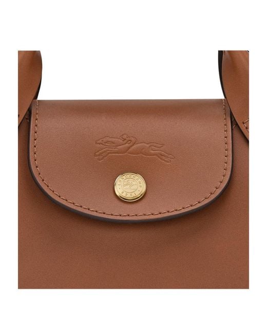 Longchamp Brown Logo Debossed Tote Bag
