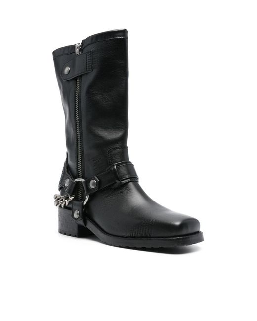 Zadig & Voltaire Black Igata Chain Detailed Biker Boots