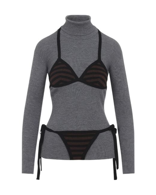 Moschino Gray Long-Sleeves Top