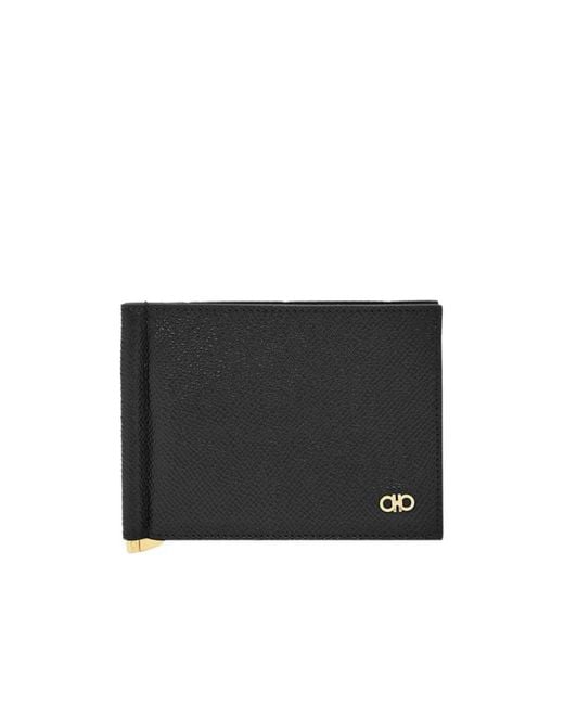 Ferragamo Black Gancini-Plaque Leather Wallet for men