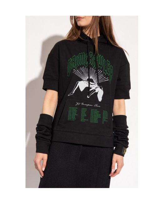 Raf Simons Black Grimrawler-Printed Attached Sleeve Hoodie