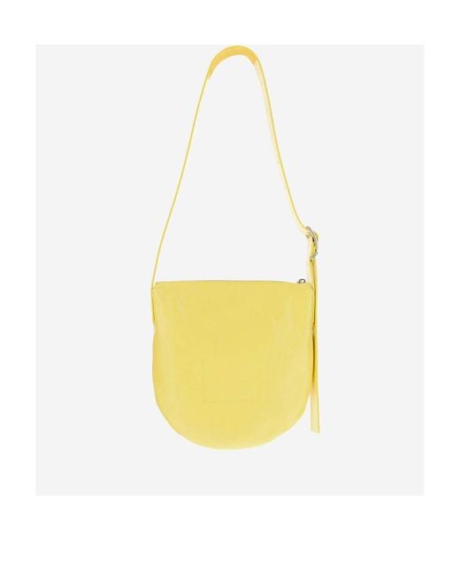 Jil Sander Yellow Crinkled Finish Zipped Shoulder Bag