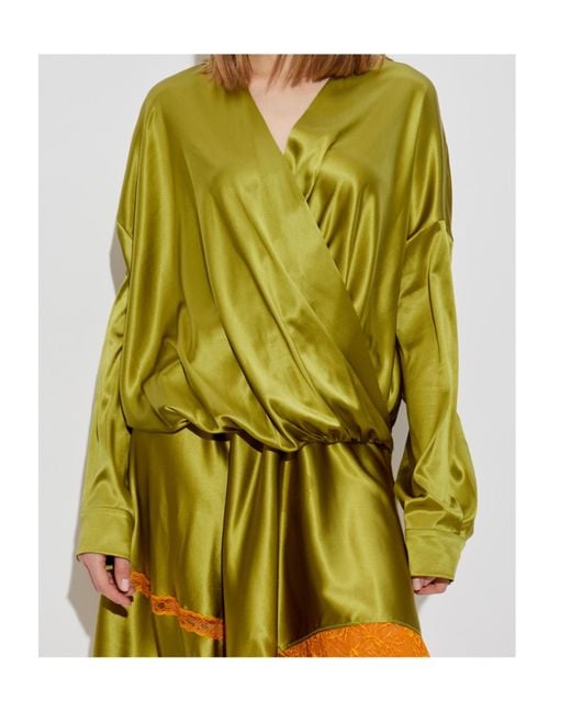 Dries Van Noten Green Long-Sleeved V-Neck Shirt