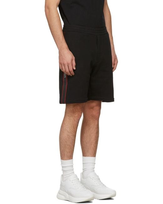 McQueen Black Logo Printed Sweat Shorts for men