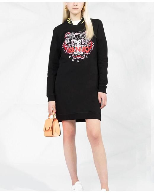 KENZO Black Logo Embroidered Mini Dress
