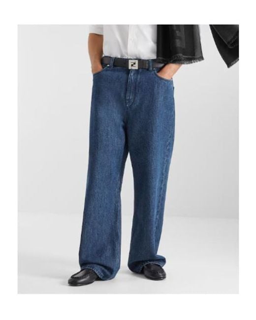 Fendi Blue High Waisted Straight Leg Jeans for men