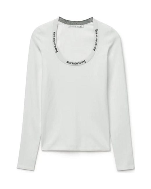 Alexander Wang White Logo-Print Long-Sleeved Top