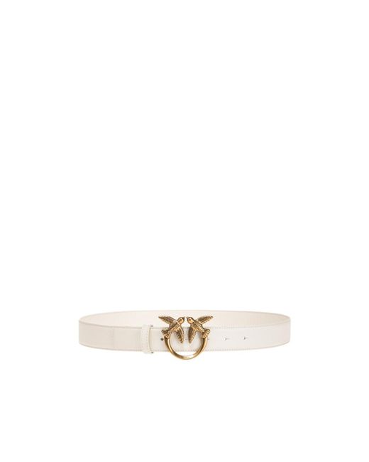 Pinko White Lovebird Metal Buckle Belt