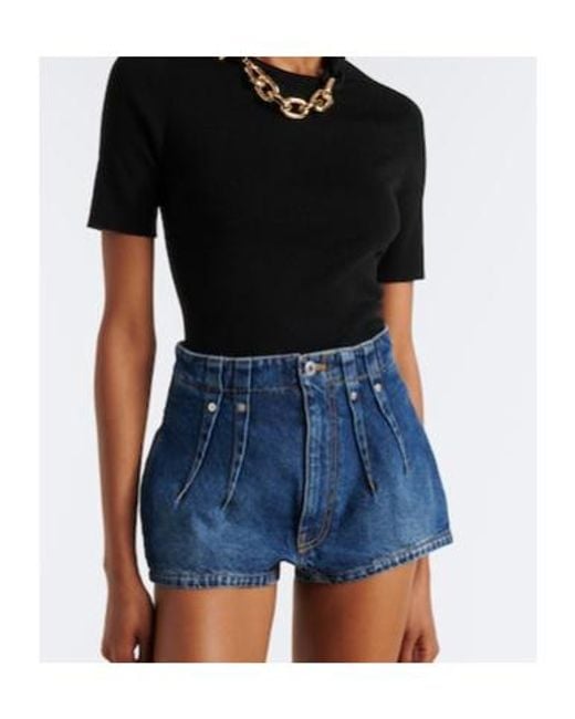 Mugler Blue Pleated Denim Shorts
