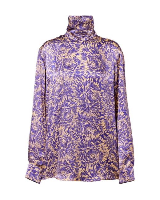Dries Van Noten Purple Floral Silk Satin Blouse