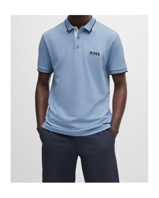 Boss Blue Boss Logo Embroidered Short-Sleeved Polo Shirt for men